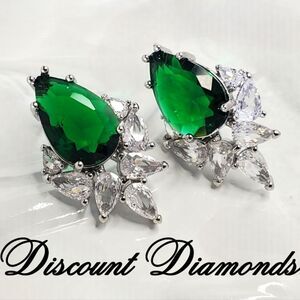 Pear Cut Green & Clear White Natural Topaz Stud  Earrings 925 Silver
